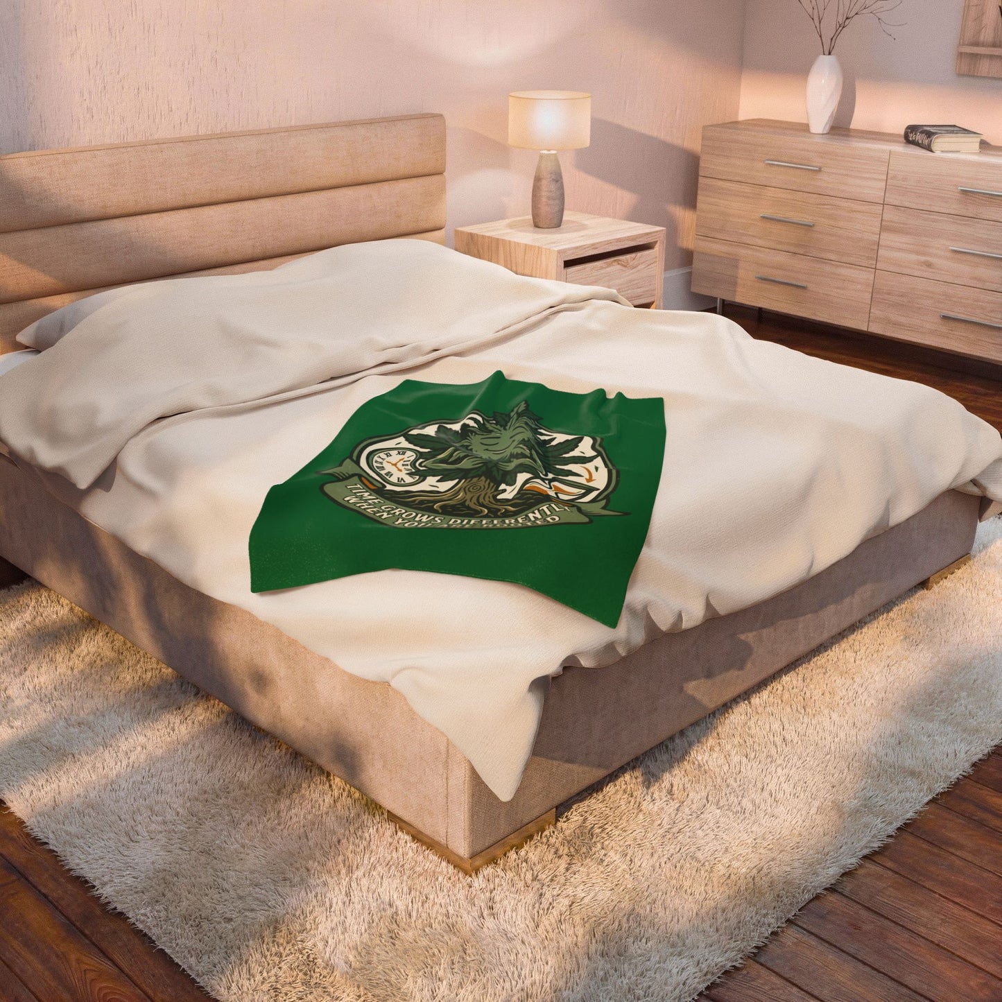 Velveteen Plush Blanket — “Time Grows Differently When You Are Rooted” Cozy Botanical Tree of Life Throw