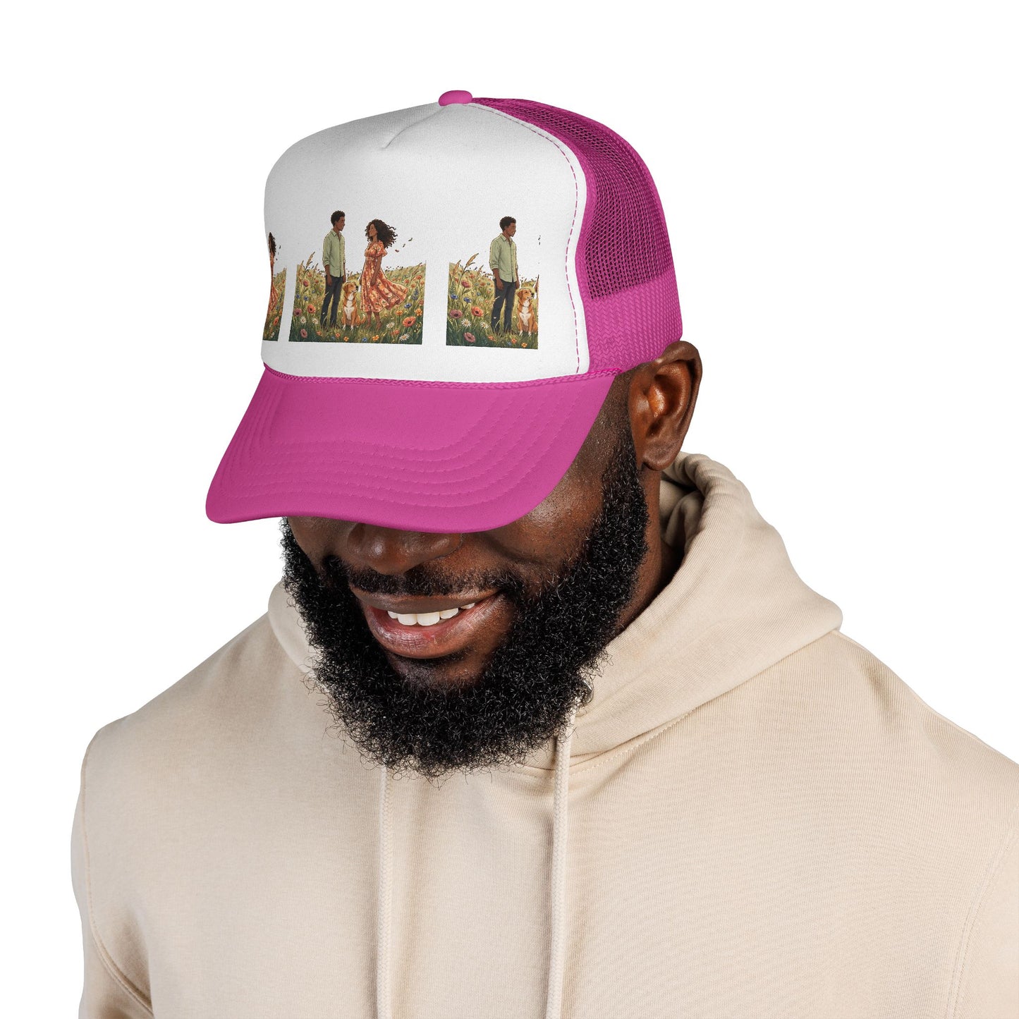 Trucker Cap — Boho Couple Meadow Illustration Hat