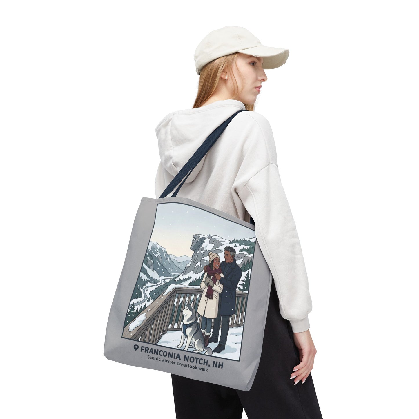 Franconia Notch Winter Couple Tote Bag — Scenic New Hampshire Snowy Overlook Tote