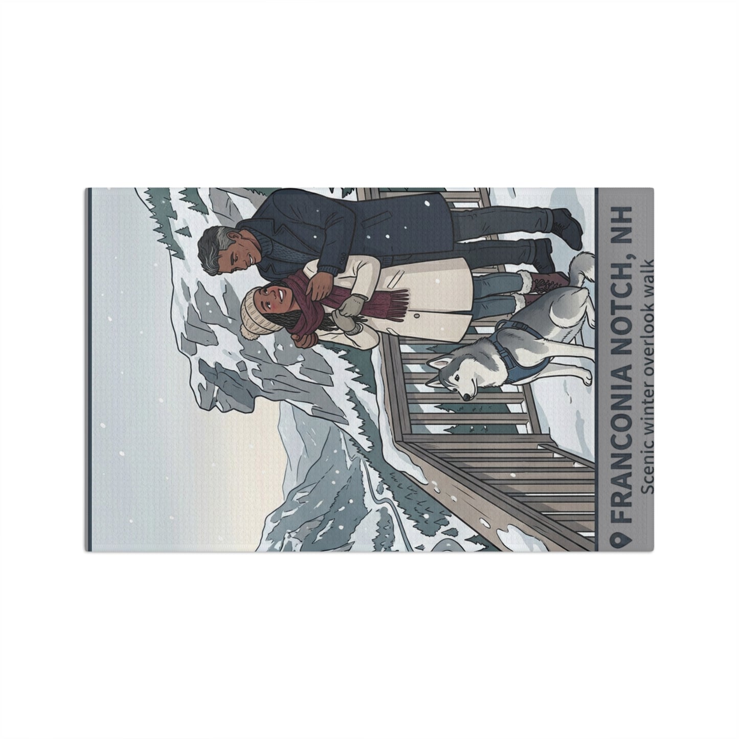 Franconia Notch Winter Scenic Tea Towel — Couple & Husky Overlook Souvenir