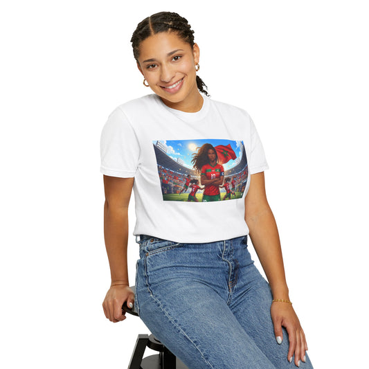 Morocco Soccer Champion Graphic T-Shirt — Inspiring Women’s Football Stadium Design