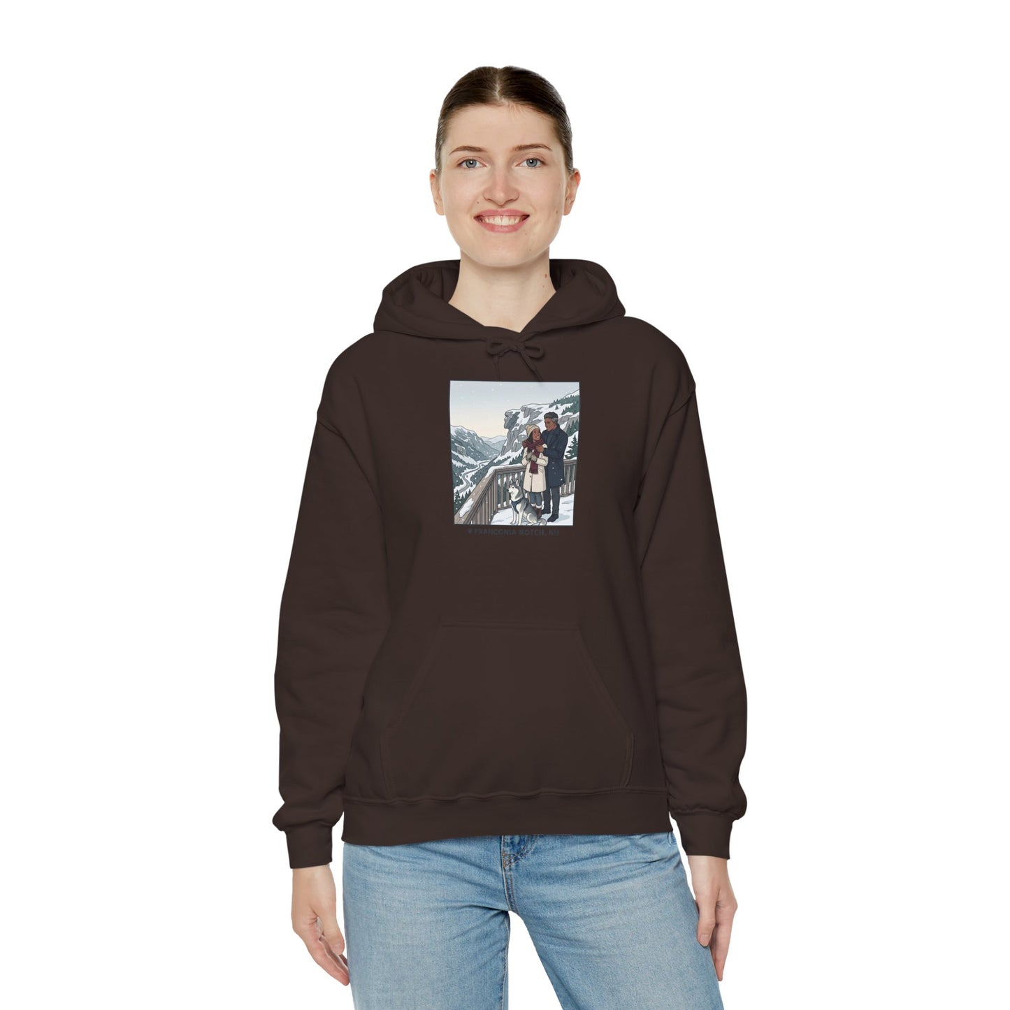 Winter Couple Photo Hoodie — Vintage Alps Travel Graphic Sweatshirt