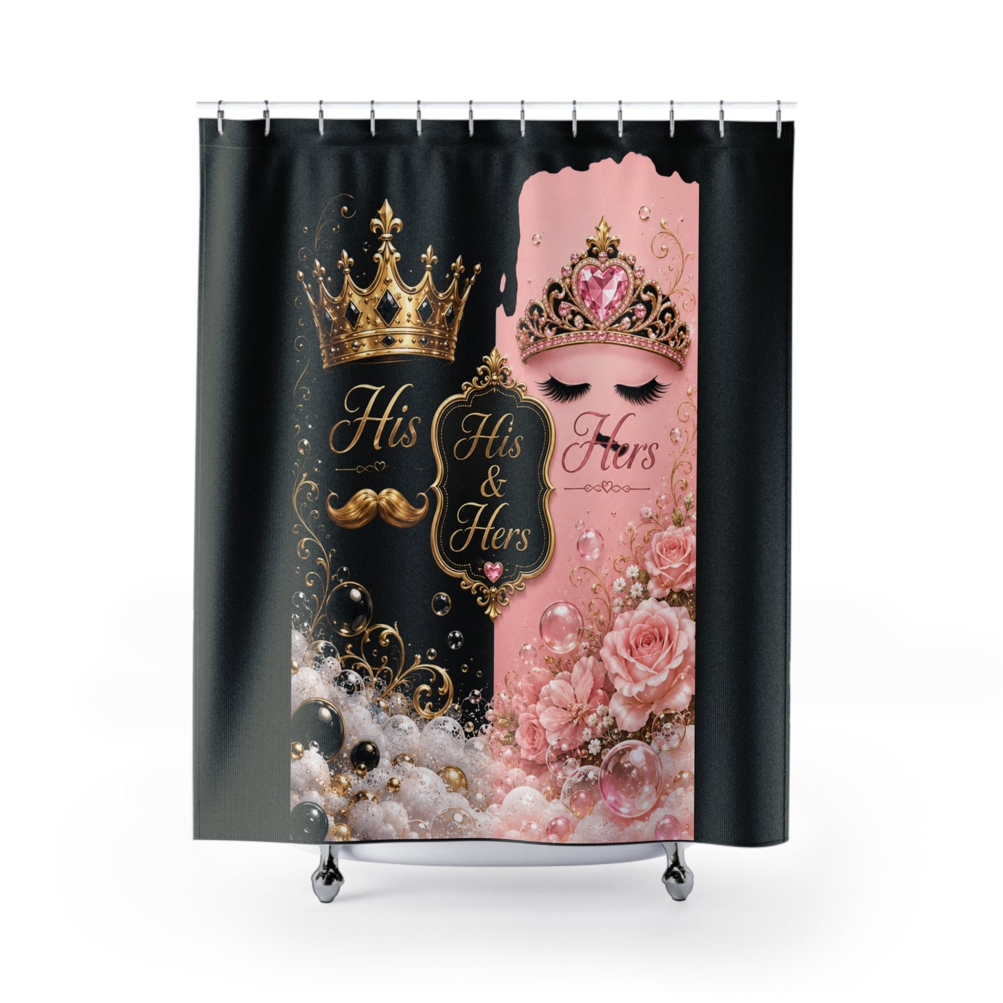 His & Hers Royal Crown Shower Curtain – Pink and Black Couples Bathroom Decor
