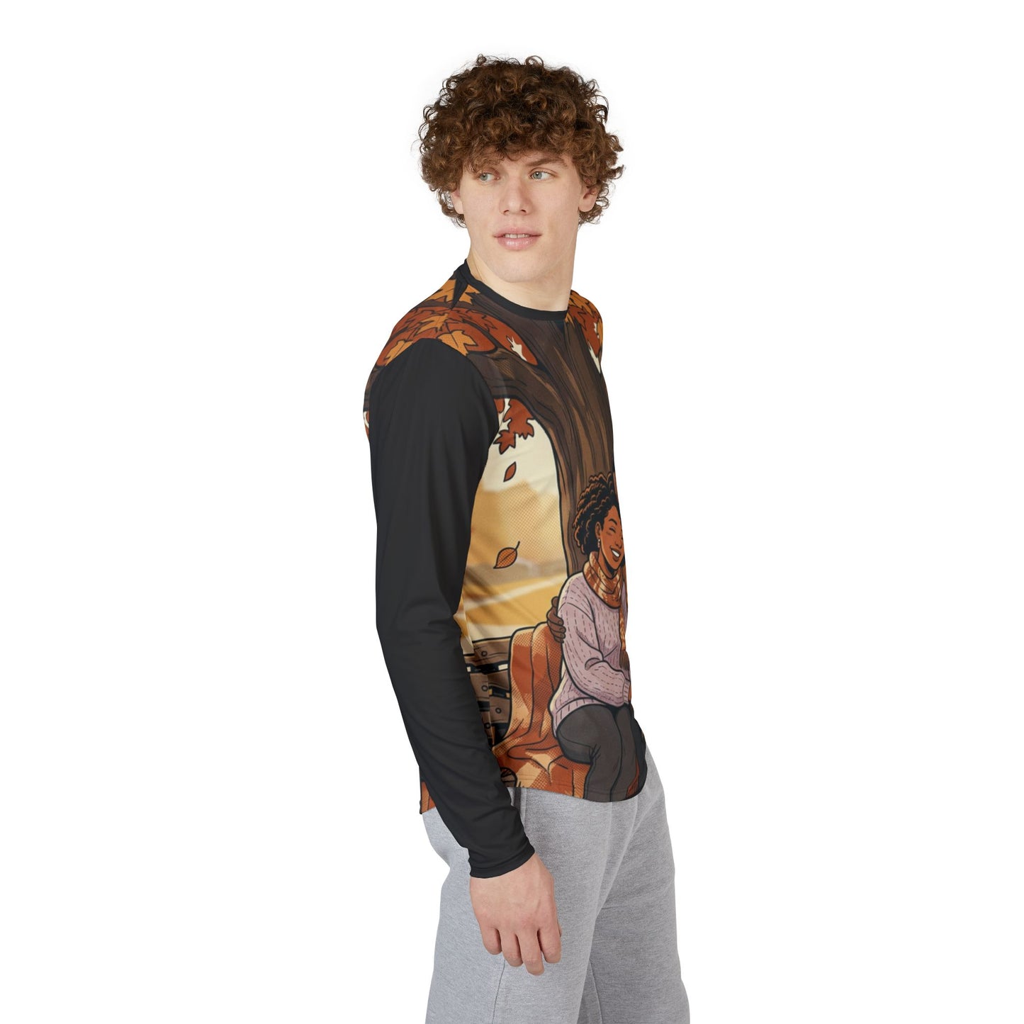 Autumn Romance Long Sleeve Shirt – Cozy Couple Illustration UV Tee