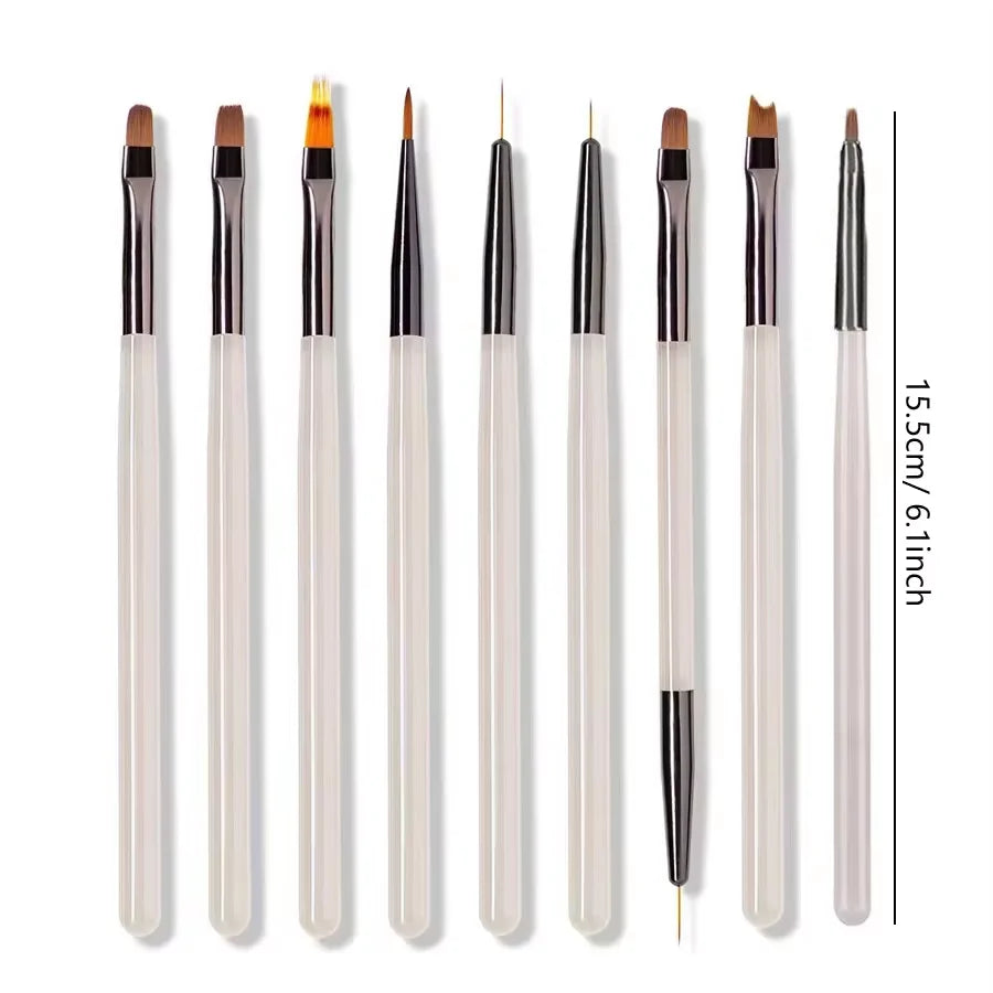Nail Art Gel Brush Set — 9Pcs Nail Extension & Design Painting Tools