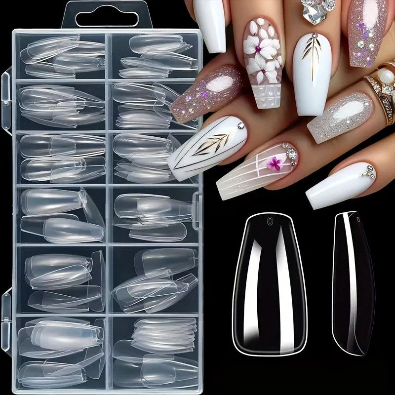 120Pcs Acrylic Press-On Nails — Coffin, Almond & Square Shapes, 12 Sizes