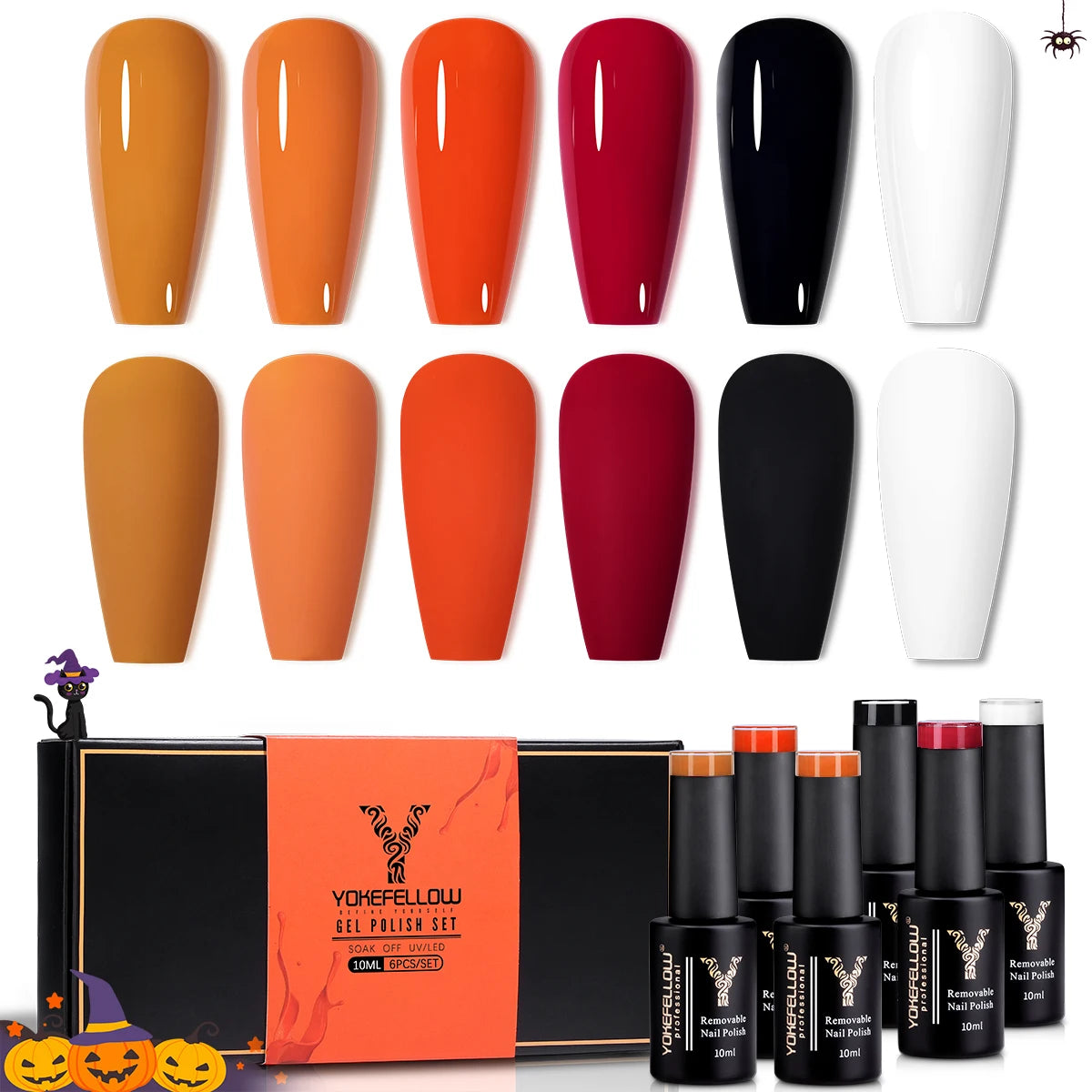 YOKEFELLOW 6-Piece Gel Nail Polish Set | Fall & Winter Seasonal Colors | UV/LED Semi-Permanent Gel Varnish