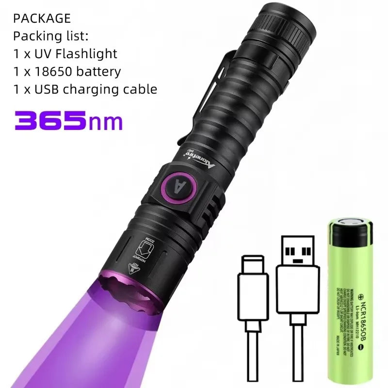 15W 365nm High Power UV Flashlight Ultraviolet Blacklight Detector Pet Urine Dry Stains Bed Bug Scorpions Fluorescence Light