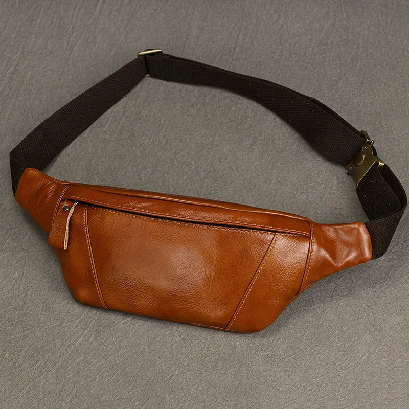 Newsbirds Men's Genuine Leather Chest Bag — Vintage Crossbody Sling & Outdoor Belt Pouch
