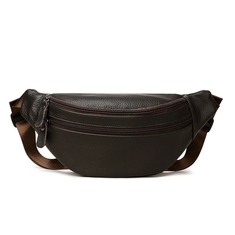 Minimalist Genuine Leather Waist Bag — Unisex Vintage Pebbled Crossbody Chest Pack
