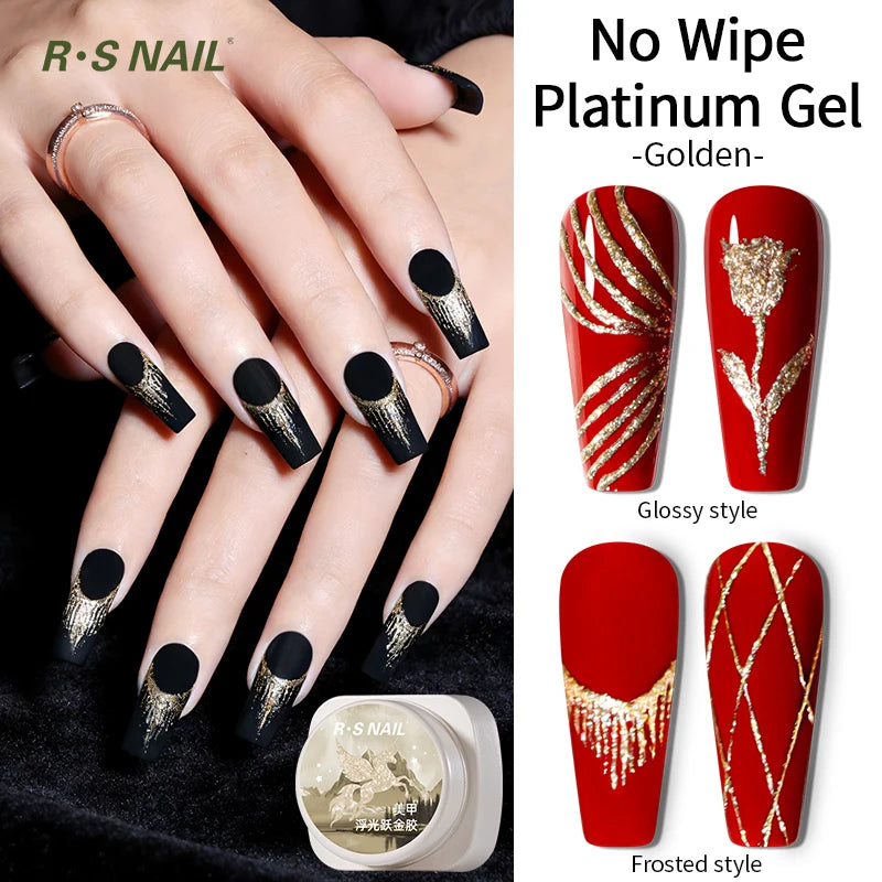 RS NAIL 5g No-Wipe Platinum Gel Polish – Reflective Metallic Sparkle | Golden & Silver