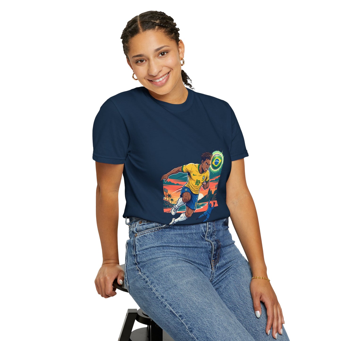Brazil Soccer Player Graphic T-Shirt — Retro Sunset Football Tee