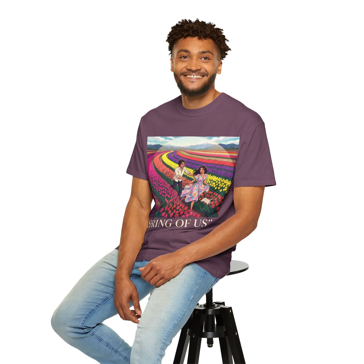 Spring of Us T-Shirt — Floral Field Vintage Couple Graphic Tee