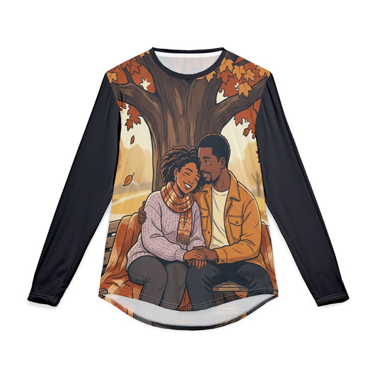 Autumn Romance Long Sleeve Shirt – Cozy Couple Illustration UV Tee