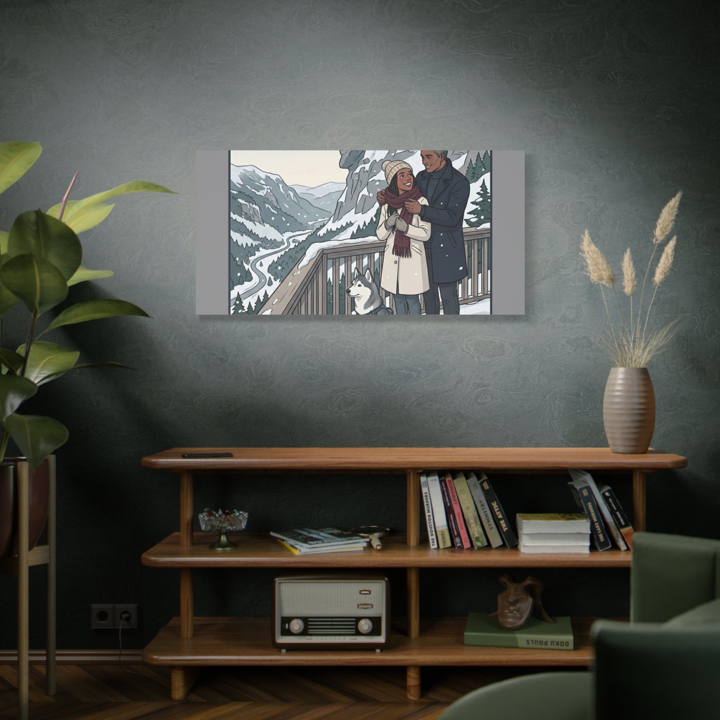 Franconia Notch Winter Couple Canvas Wall Art — Scenic New Hampshire Snowy Overlook Print