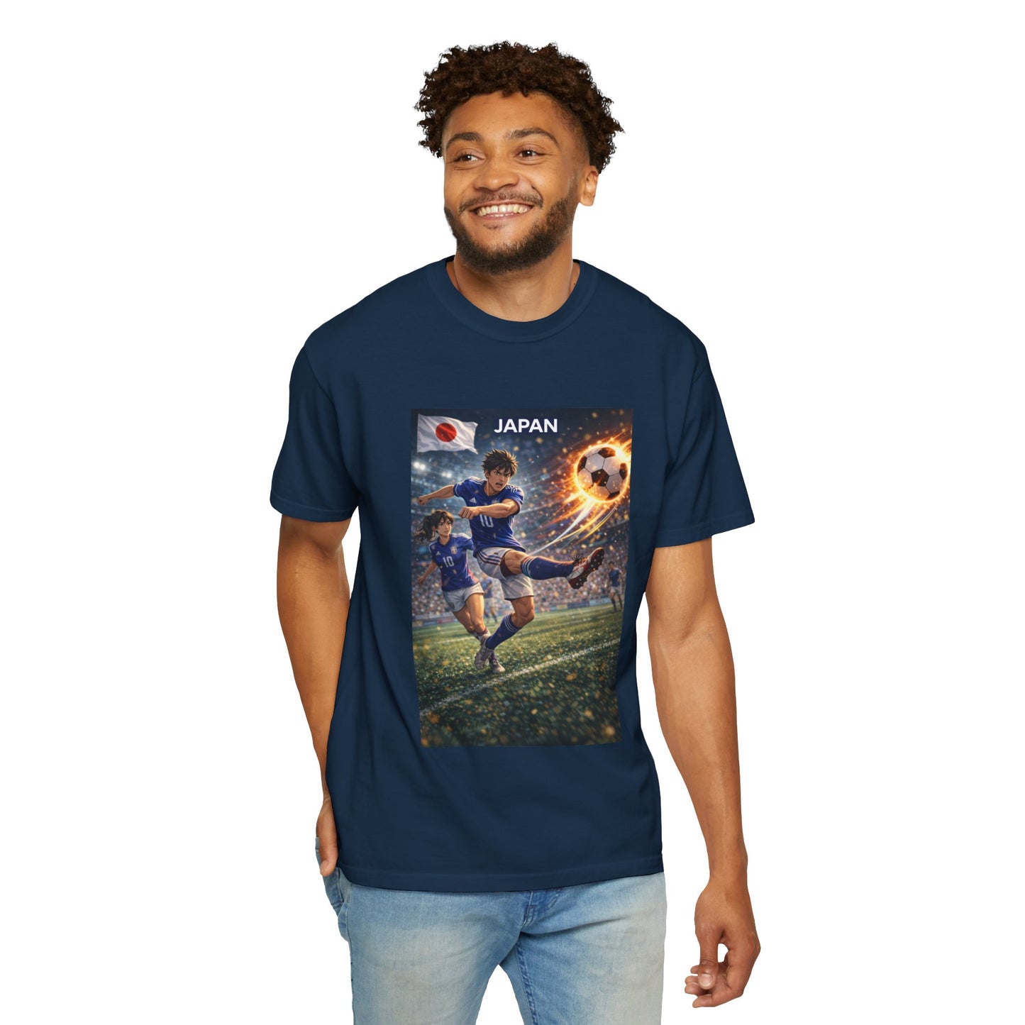 Japan Soccer Team Graphic T‑Shirt — Dynamic Football Players Design