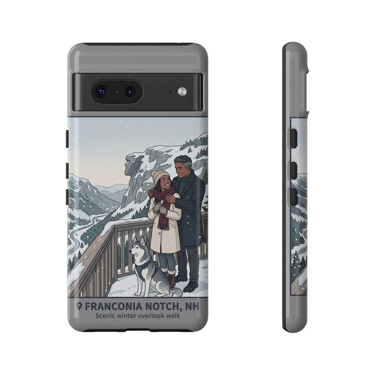 Winter Scenic Phone Case — Franconia Notch NH Couples & Husky Design
