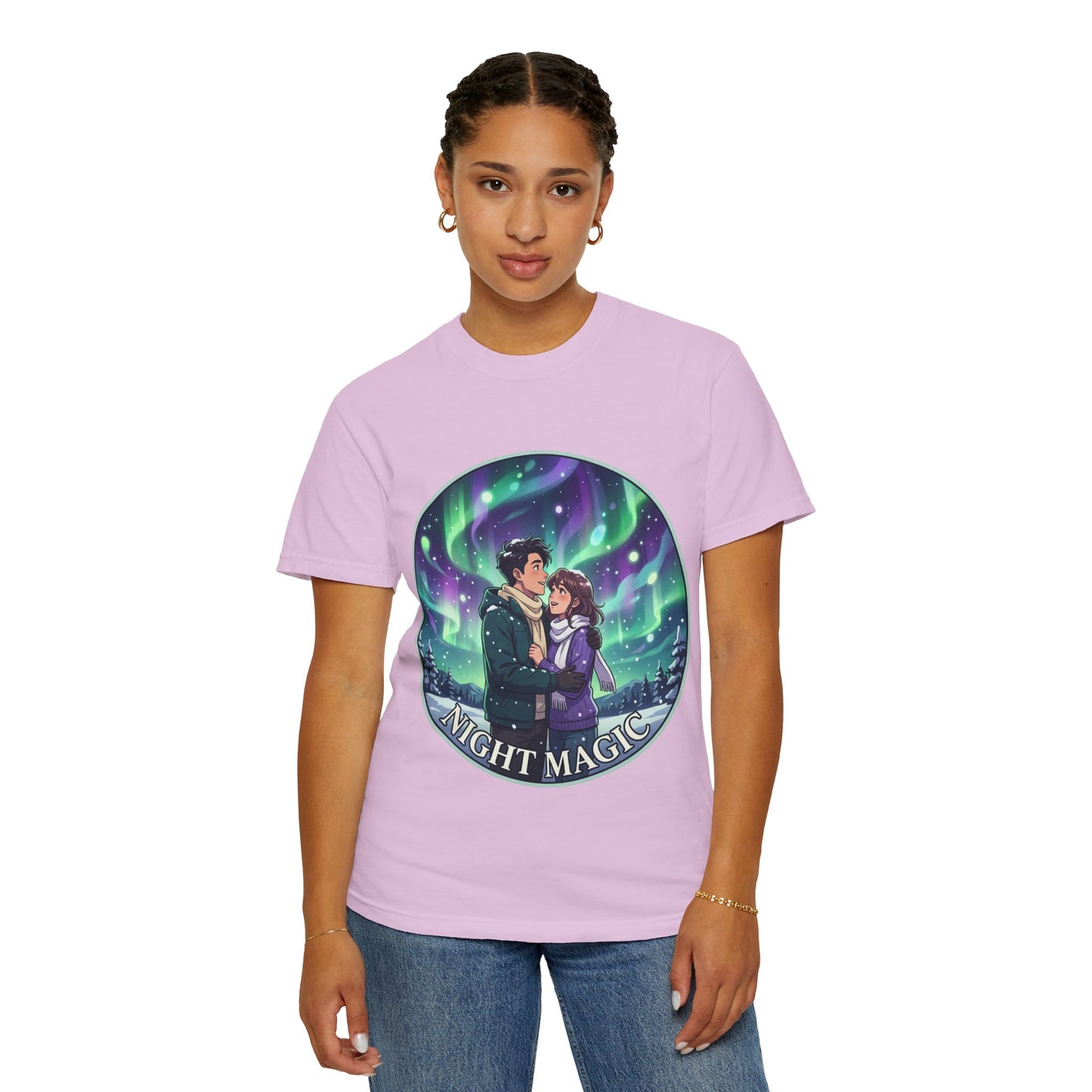 Night Magic T-Shirt — Northern Lights Couple Illustration