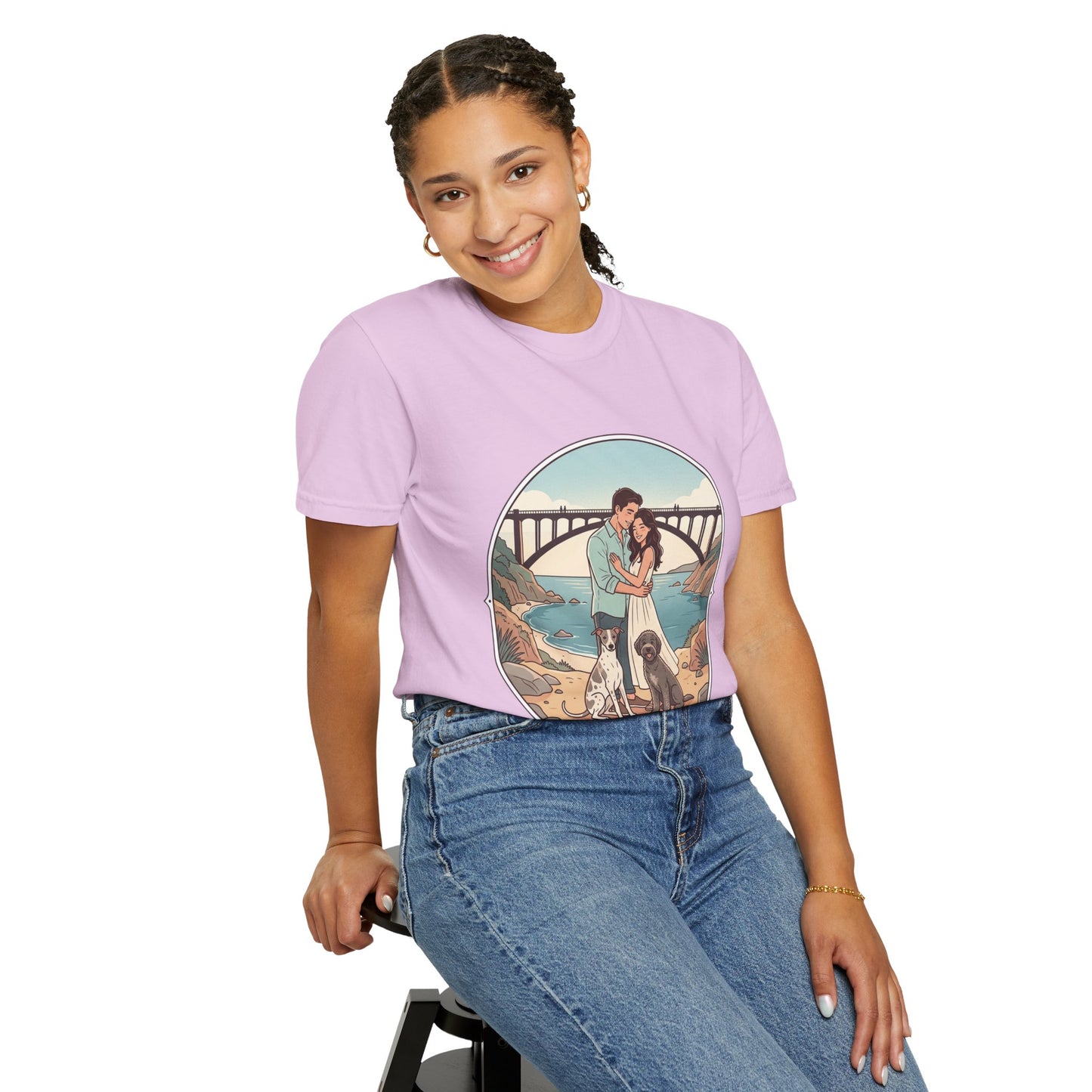 T-Shirt — Romantic Coastal Couples Tee “Some Moments Are Forever” with Dogs