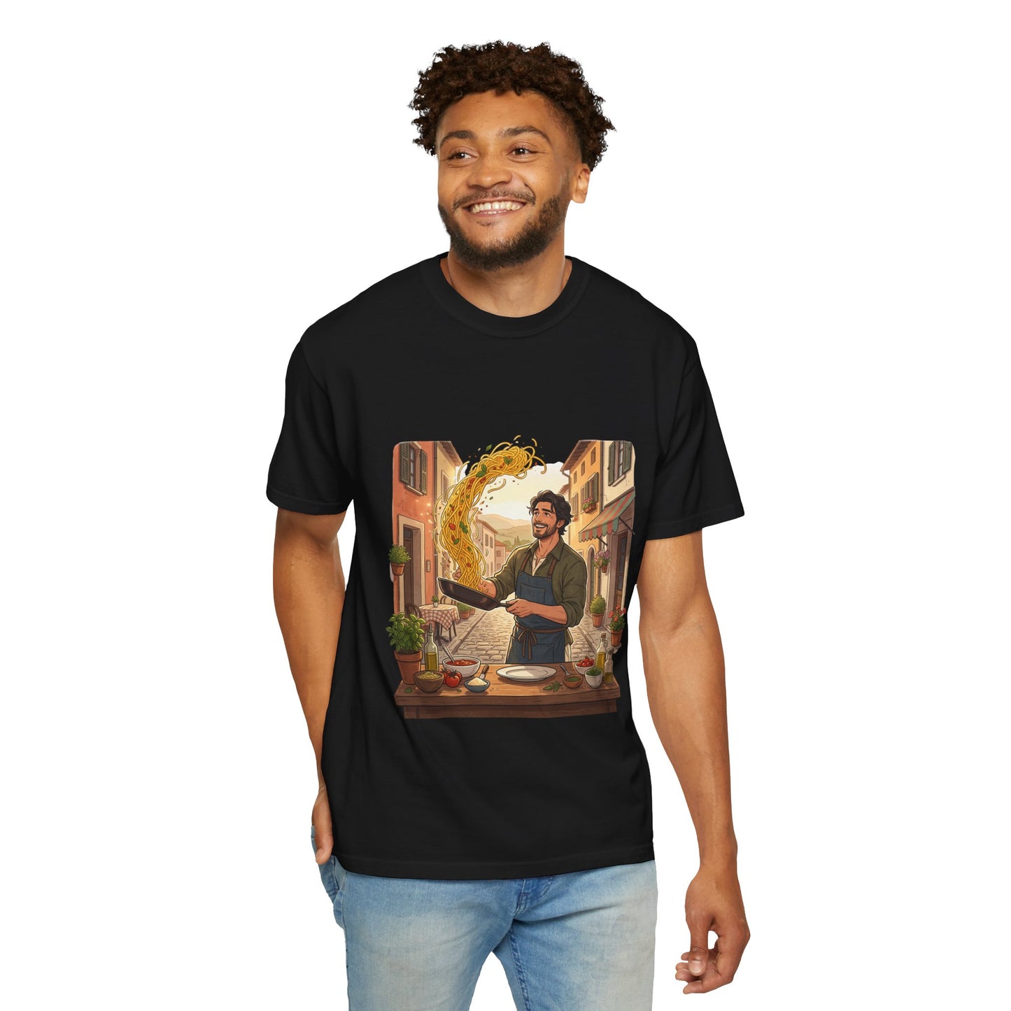 Italian Chef Pasta Toss T-Shirt — Vintage Street Kitchen Cooking Graphic Tee