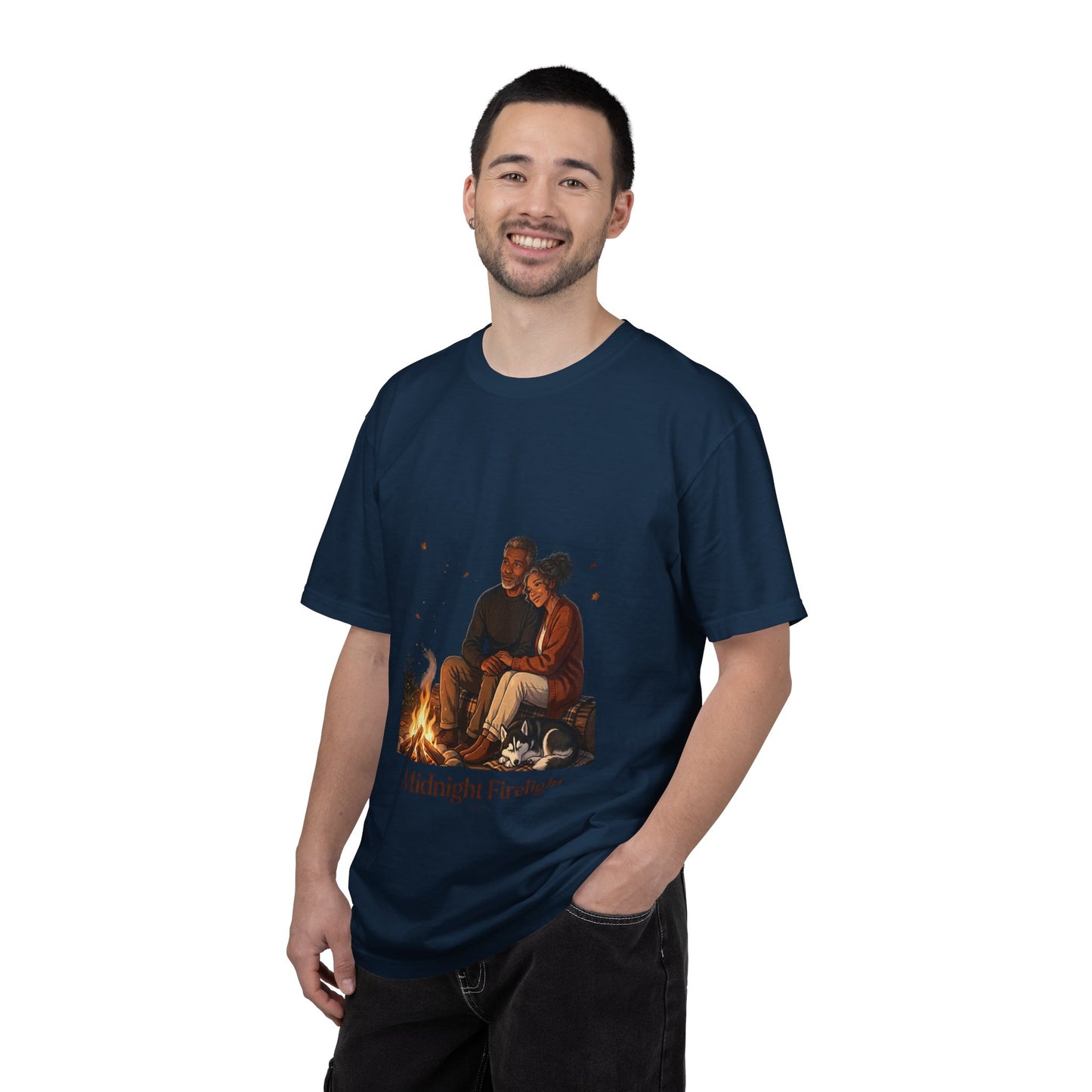 Midnight Firelight T-Shirt — Cozy Couple Campfire Graphic Tee