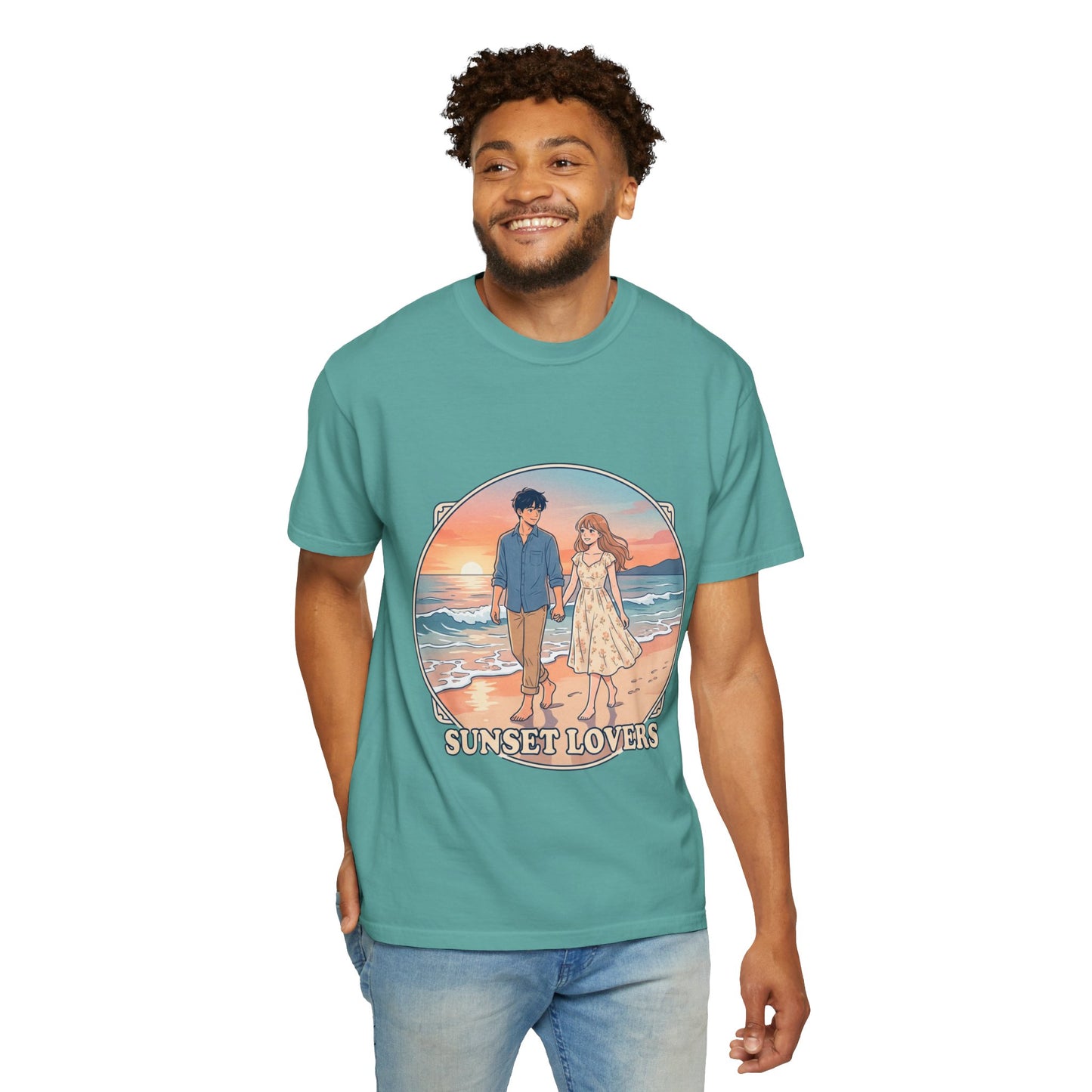 Sunset Lovers Beach T-Shirt — Romantic Couple Graphic Tee