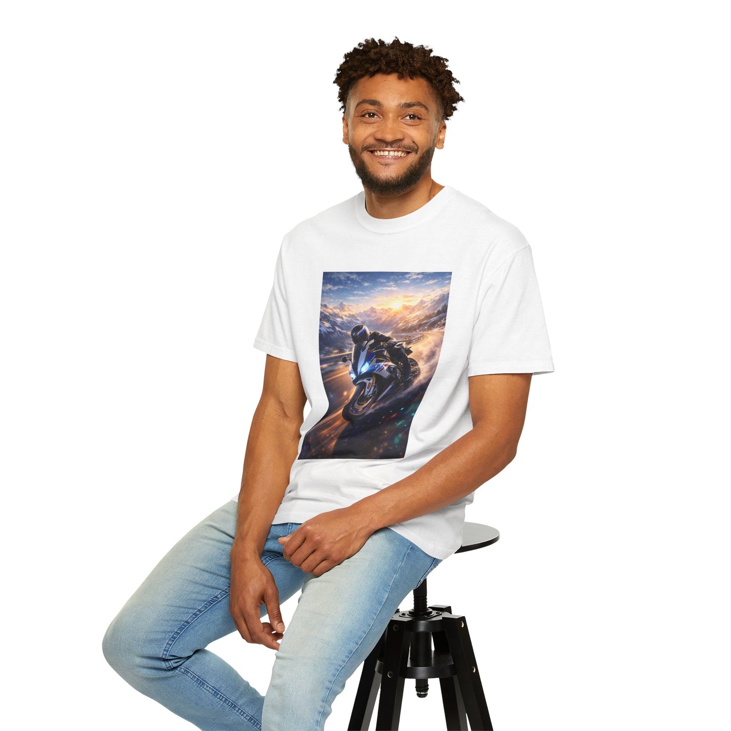 BMW S1000RR ALPINE GHOST RIDE - T‑Shirt — Sportbike Skyline Graphic Tee