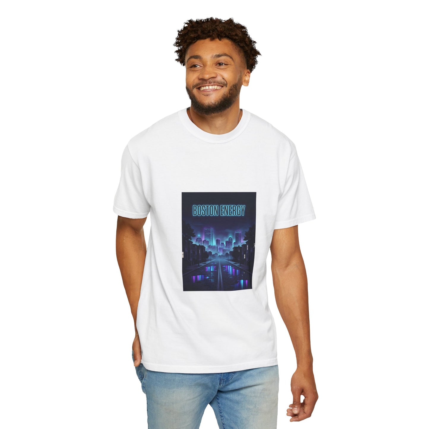 T-Shirt — "Boston Energy" Neon Cityscape Graphic Tee