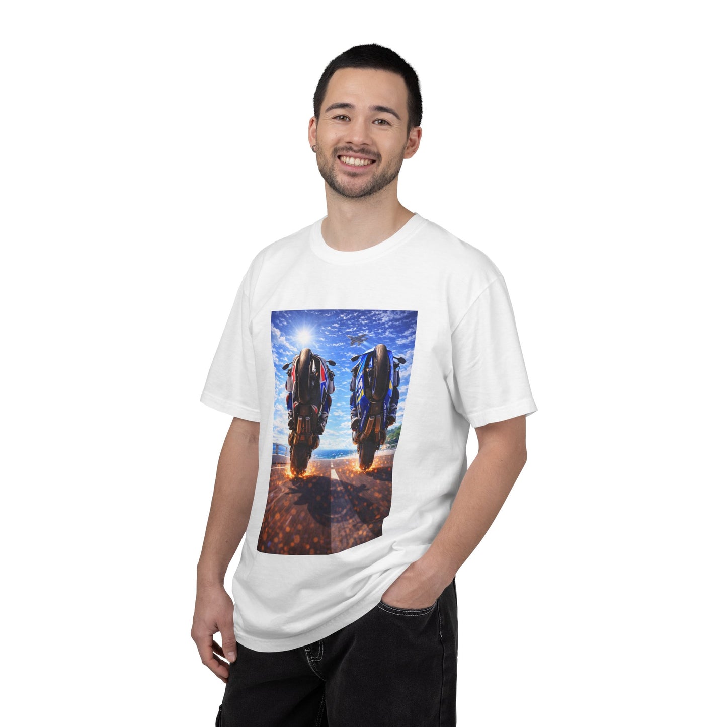 Motorcycle Sunset T-Shirt — Two Bikes Riding Into the Horizon