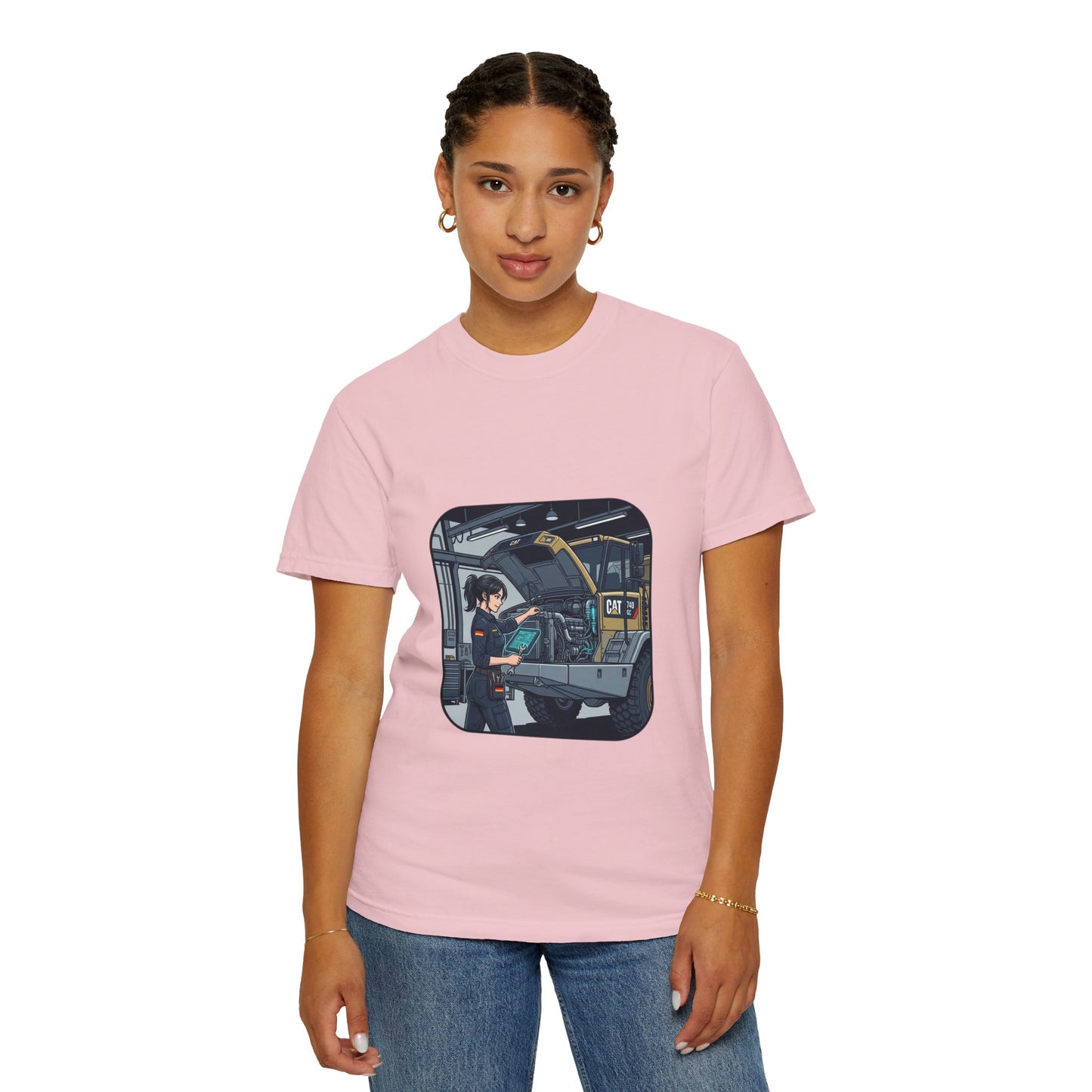 Mechanic Garage Scene T-Shirt — Vintage Truck Repair Illustration