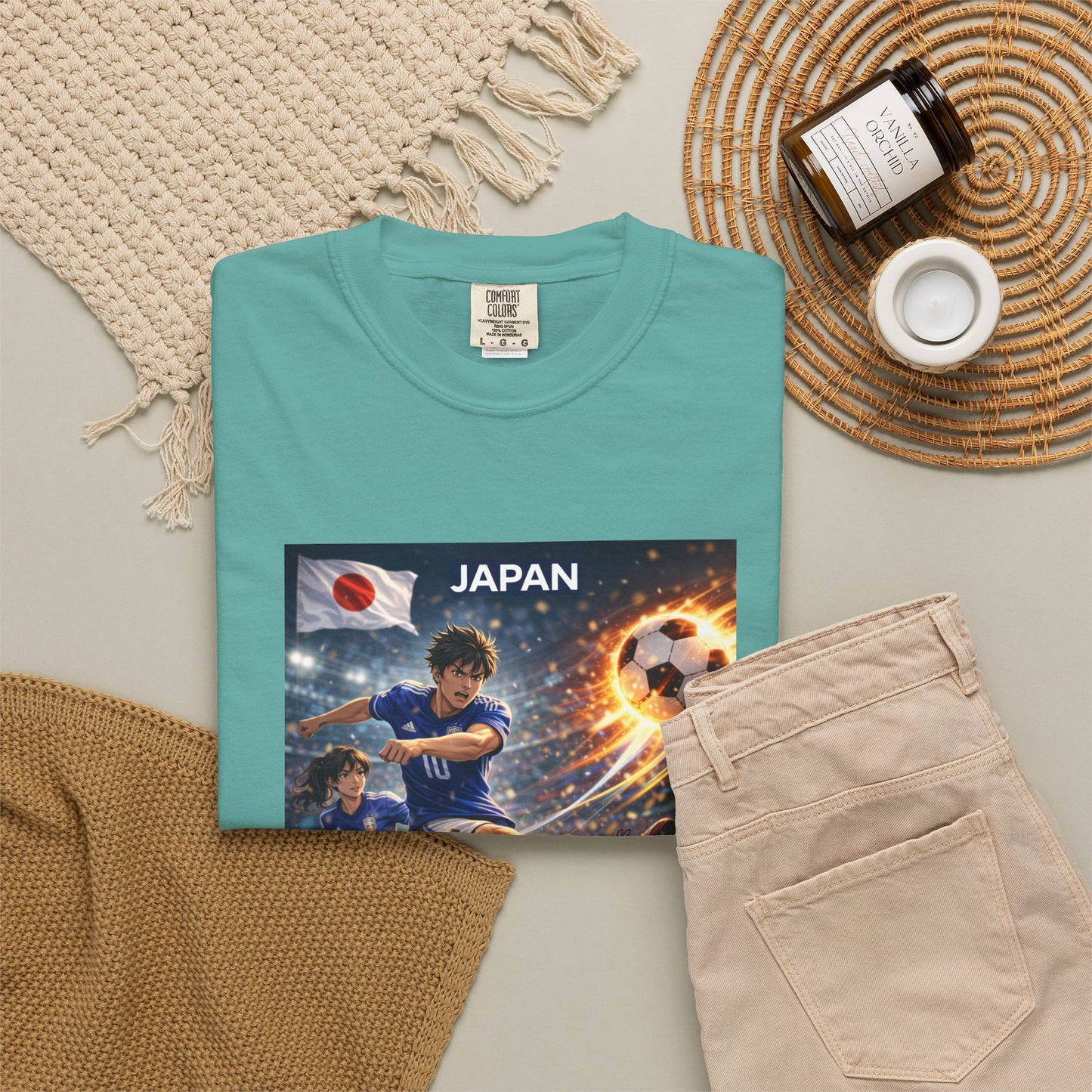 Japan Soccer Team Graphic T‑Shirt — Dynamic Football Players Design