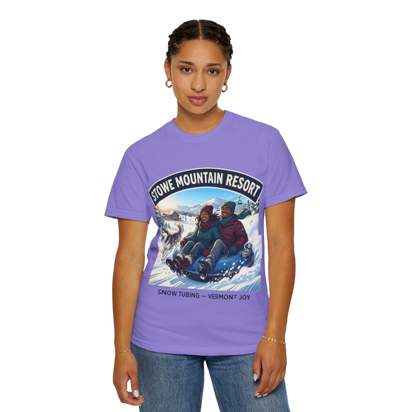 Stowe Mountain Resort Snow Tubing T-Shirt — "Vermont Joy" Winter Apparel