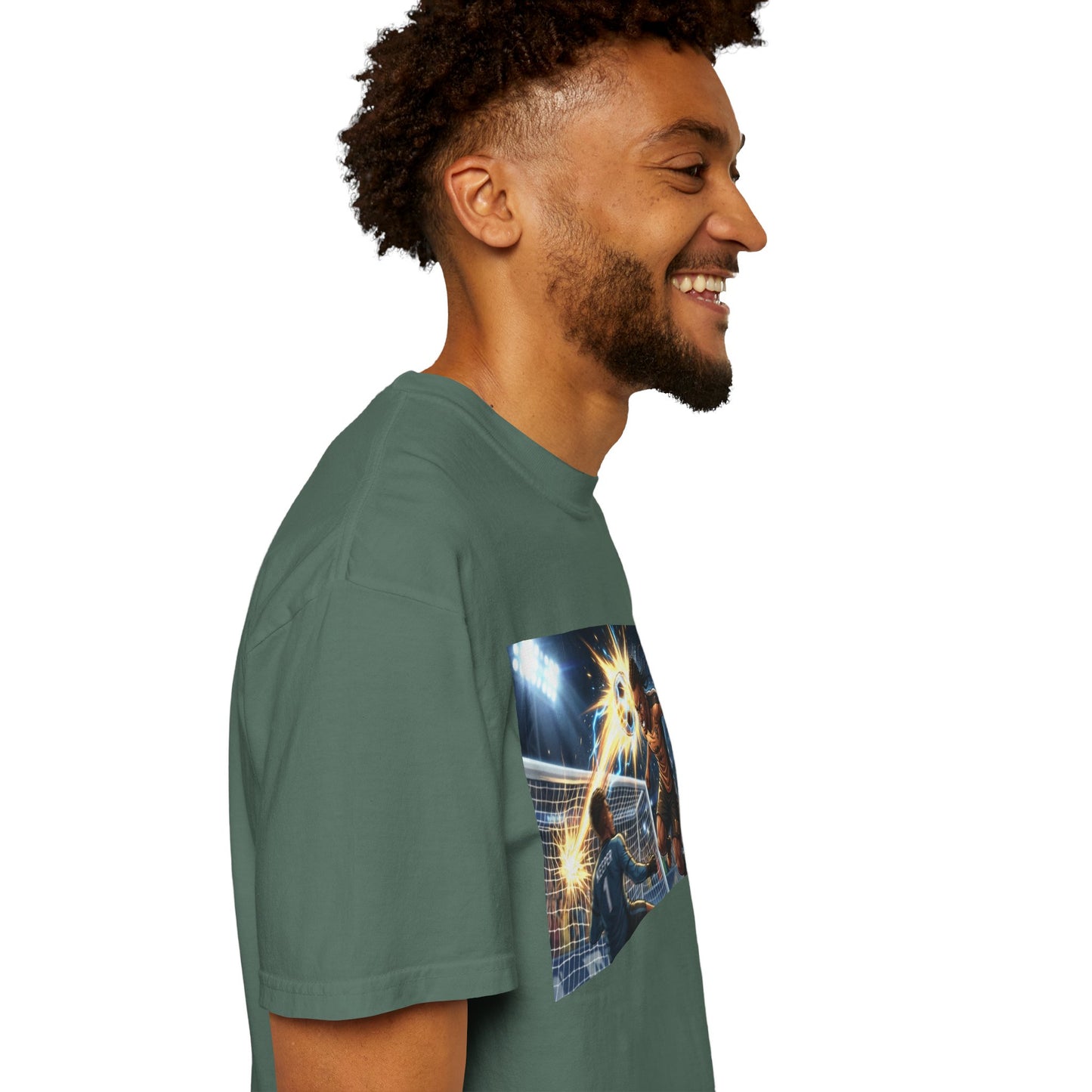 Soccer Goal Celebration T-Shirt — Action Football Scene Graphic Tee
