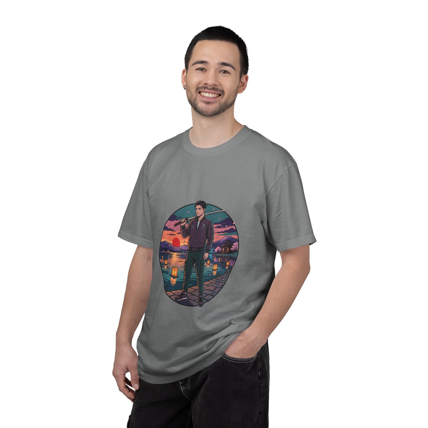 Vintage Night Harbor T-Shirt — Retro Sunset Fisherman Graphic Tee