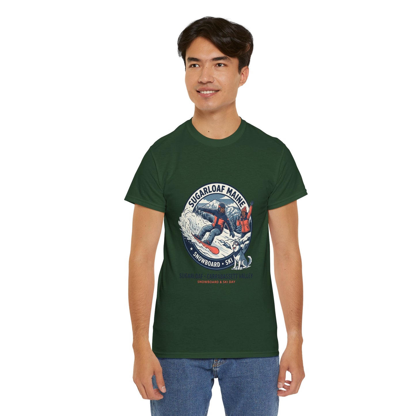 Sugarloaf Maine Snowboard & Ski T‑Shirt — Sugarloaf‑Carrabassett Valley Retro Graphic Tee