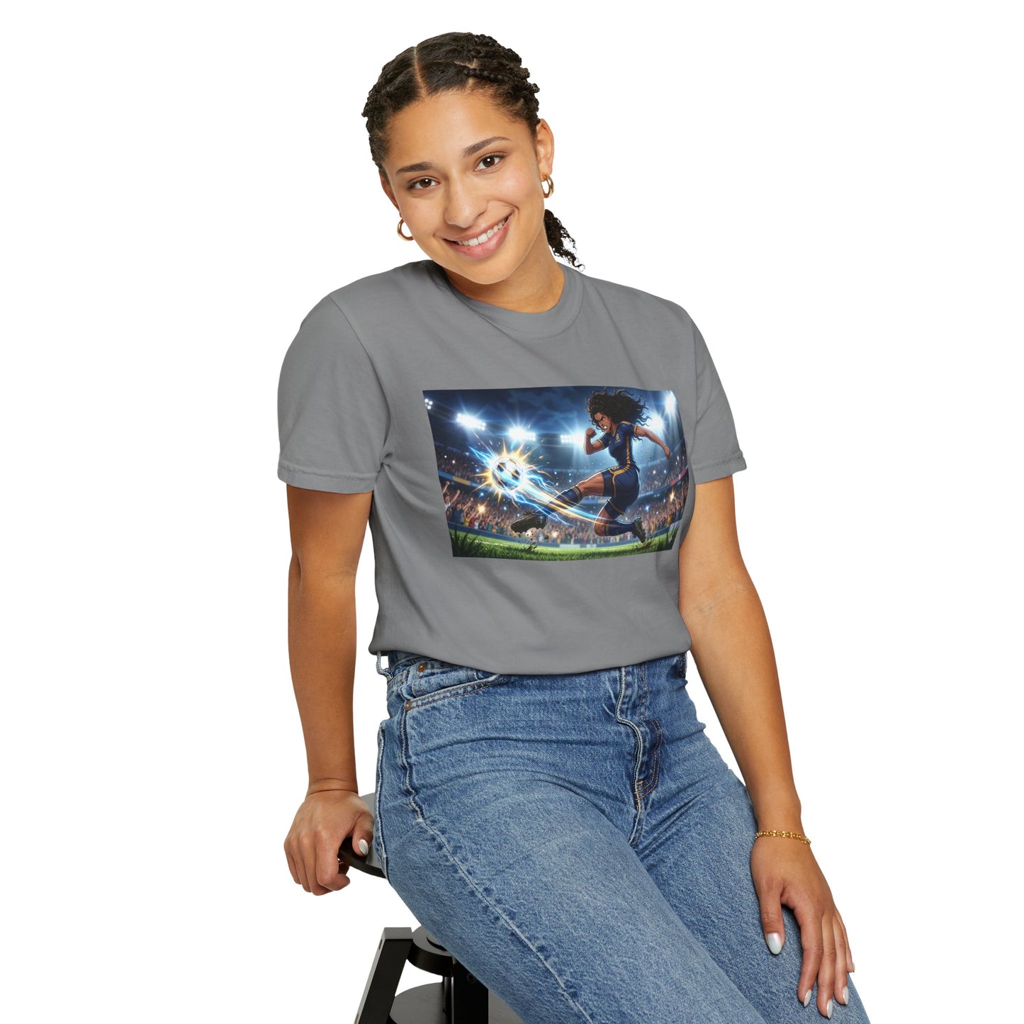 Soccer Kick Graphic T-Shirt — Energetic Stadium Football Design