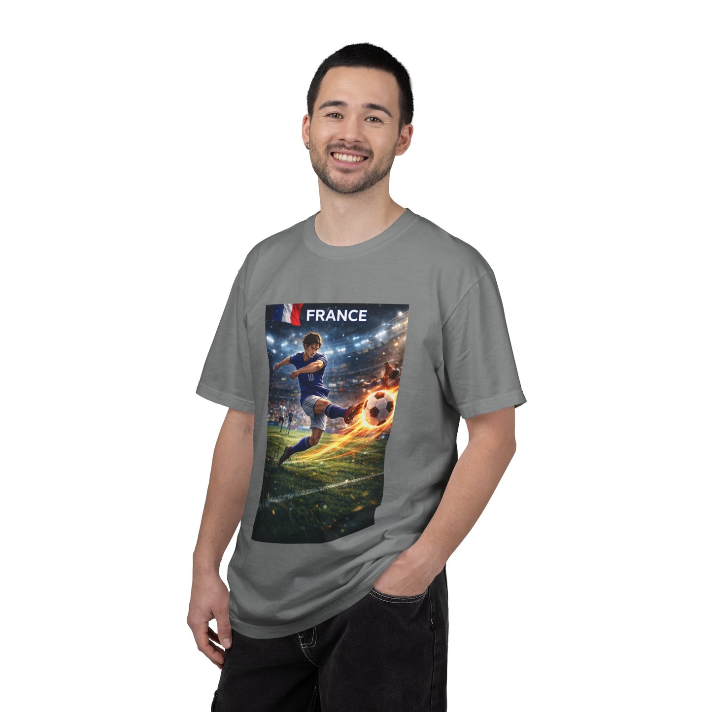 France Soccer Player Graphic T-Shirt — Football Kick Stadium Design