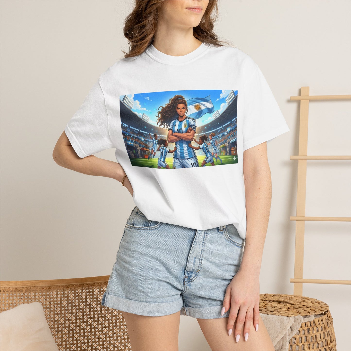 Argentina Soccer Heroine Stadium T-Shirt – Female Soccer Player Graphic Tee