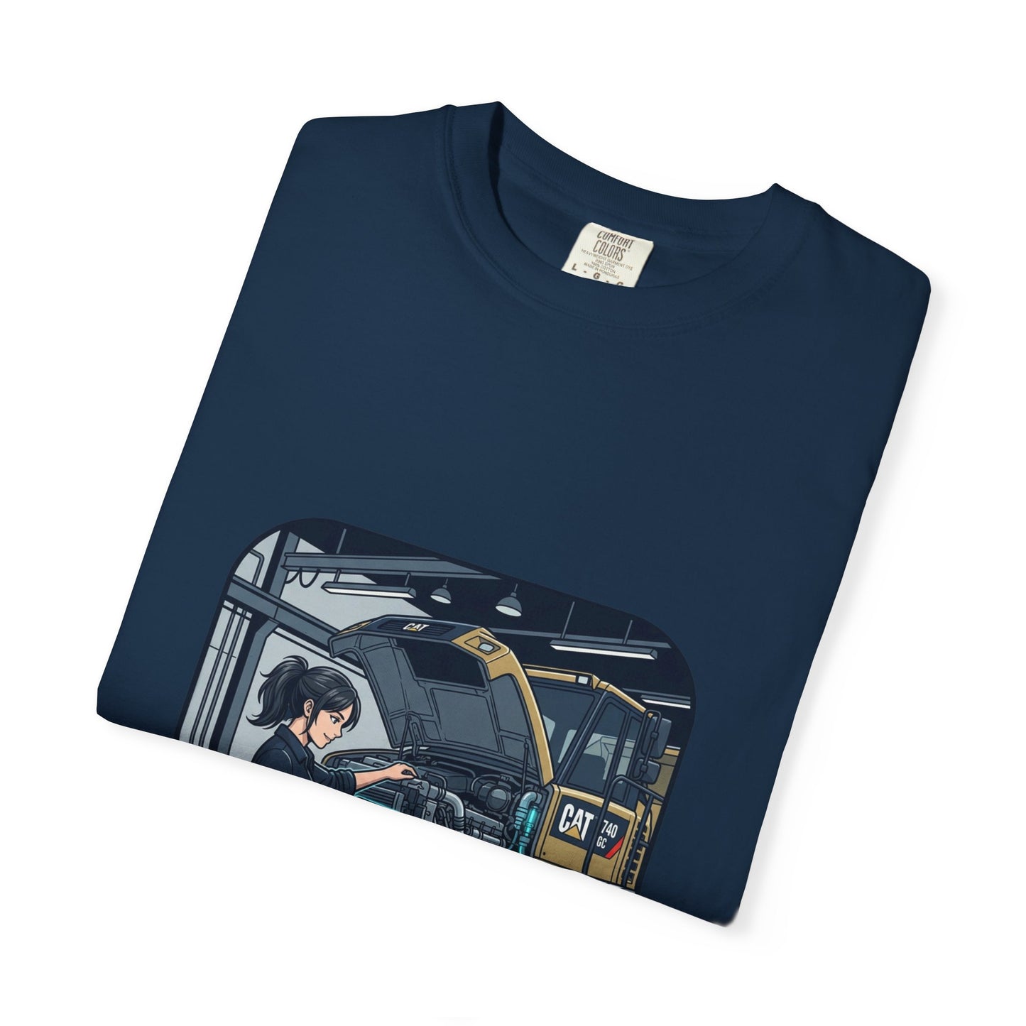 Mechanic Garage Scene T-Shirt — Vintage Truck Repair Illustration