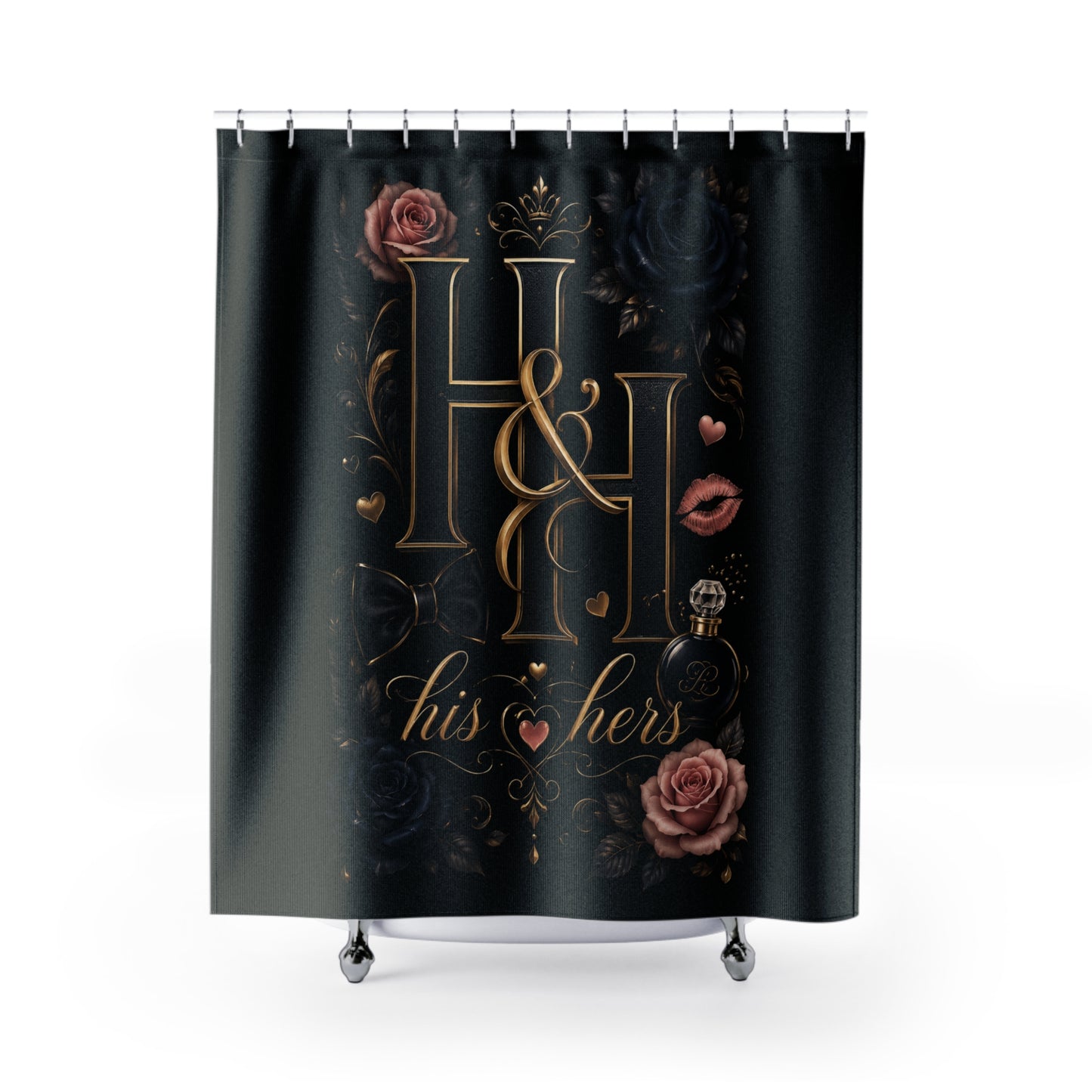 Dark Romance Monogram Shower Curtain – Obsidian Garden Décor