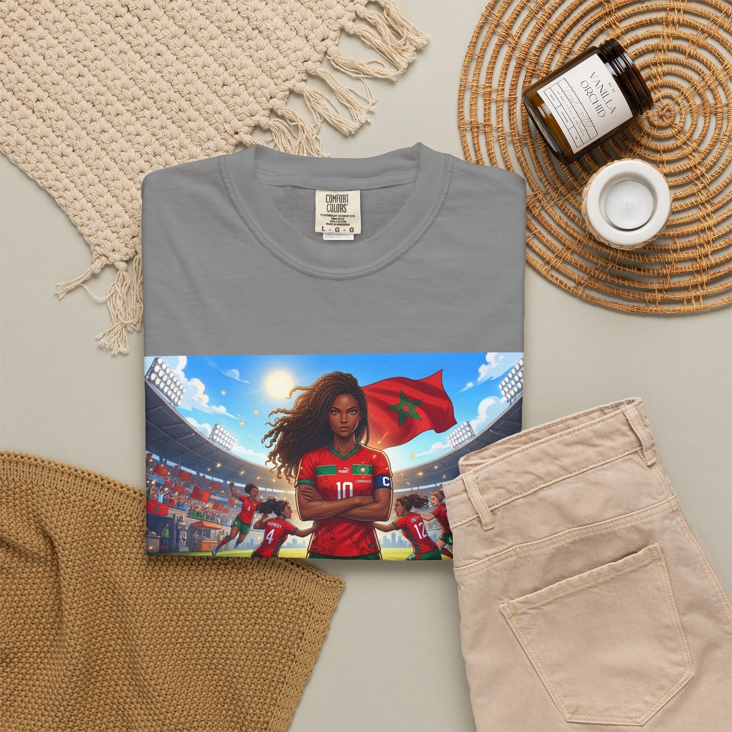 Morocco Soccer Champion Graphic T-Shirt — Inspiring Women’s Football Stadium Design