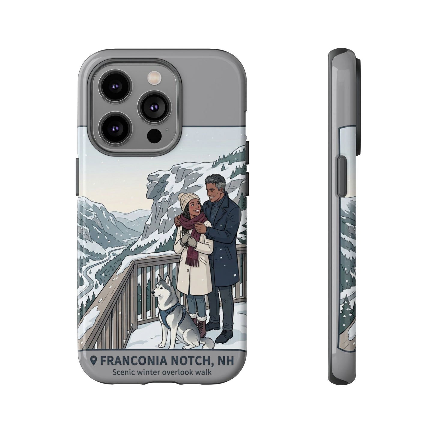 Winter Scenic Phone Case — Franconia Notch NH Couples & Husky Design