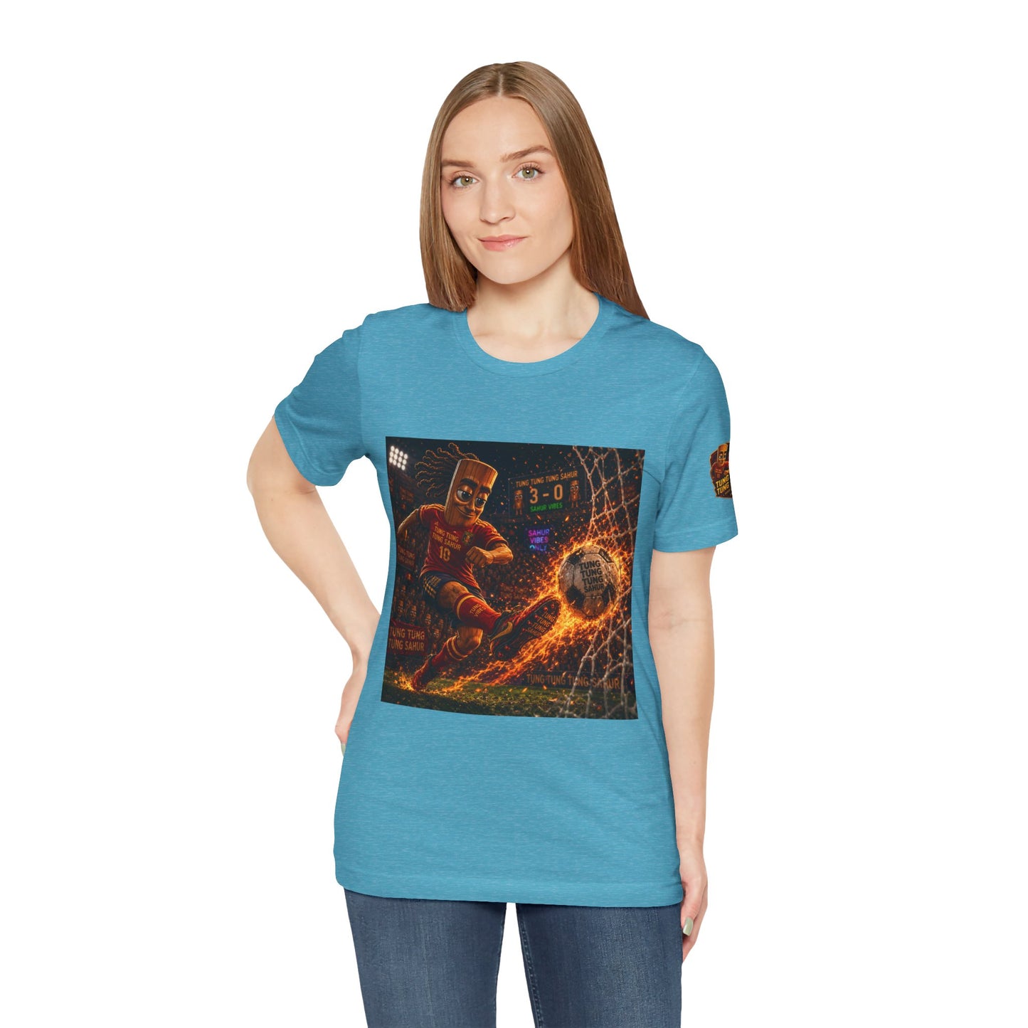 Tung Tung Tung Sahur Soccer Kick Firestorm Graphic Tee — ‘Goal’ Animated Kick Design