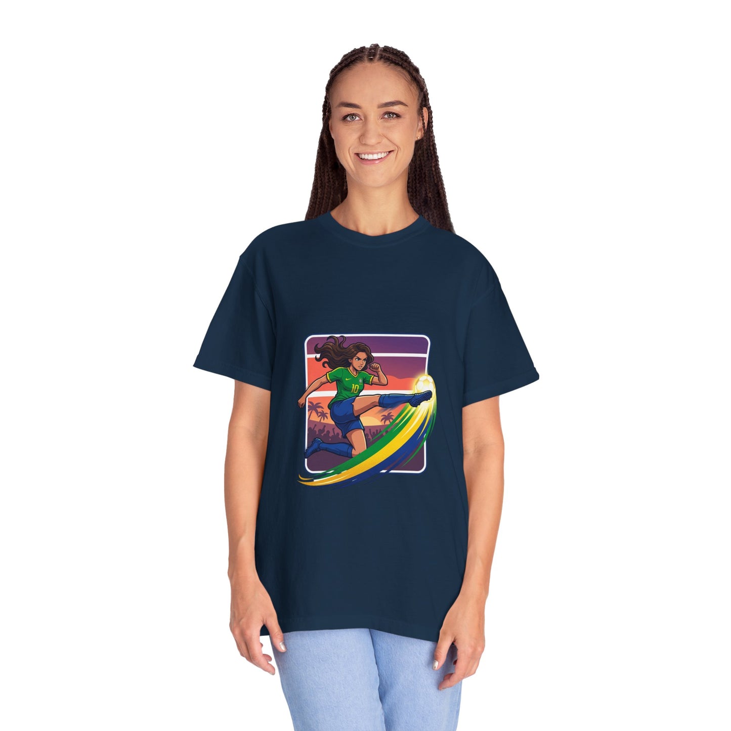 Surfing Sunset T-Shirt — Girl Surfer Rainbow Wave Graphic Tee
