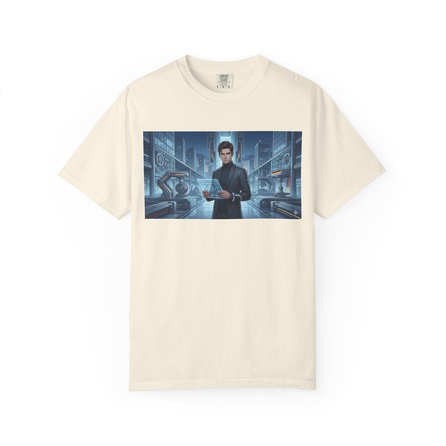 Cyberpunk Detective T-Shirt — Futuristic Noir Cityscape Graphic Tee