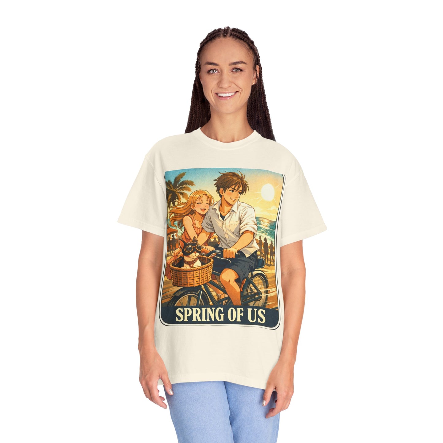 Spring of Us T-Shirt — Vintage Beach Couple Bicycle Design