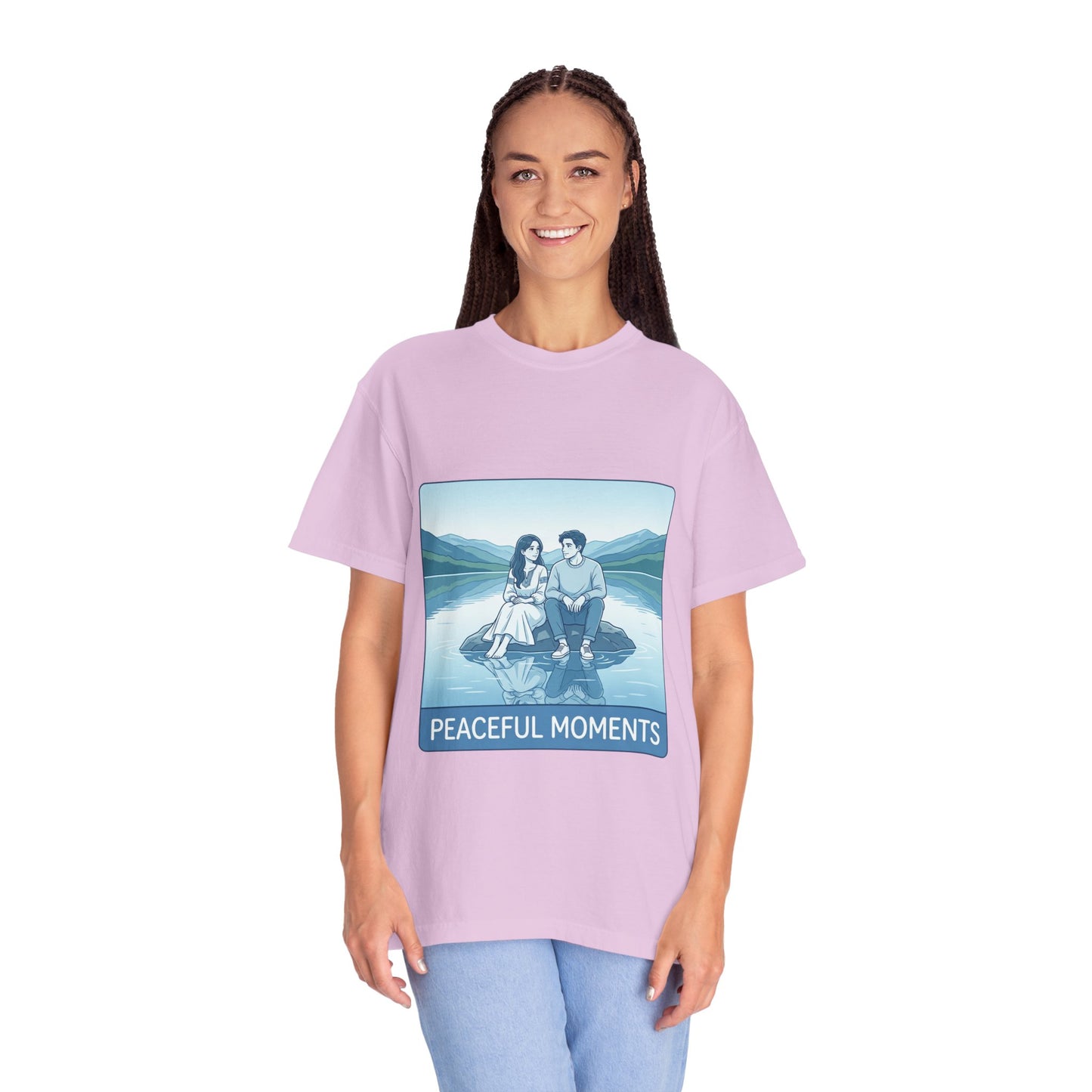 Peaceful Moments Tee — Couple Sitting by Lake Graphic T-Shirt