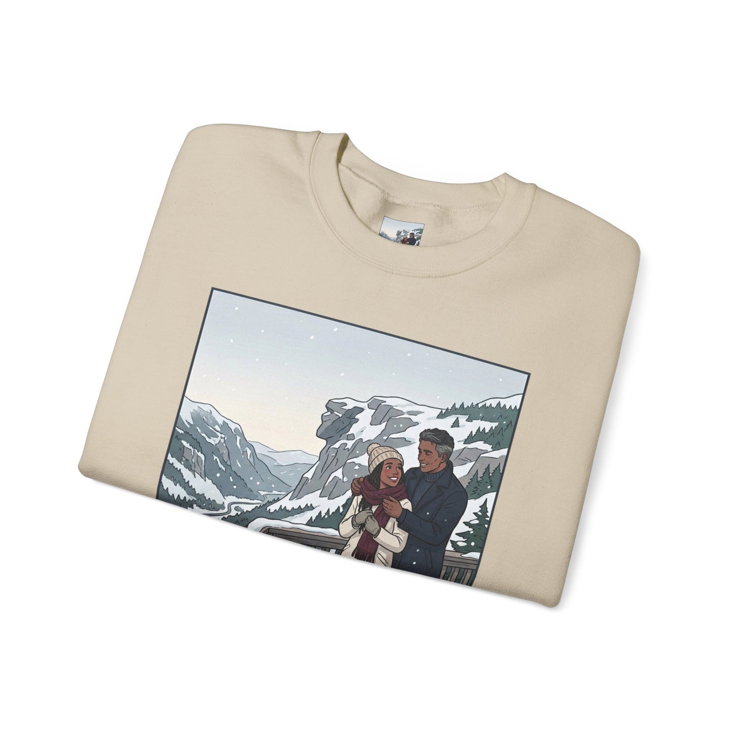 Crewneck Sweatshirt — Franconia Notch Winter Couple Scenic Graphic