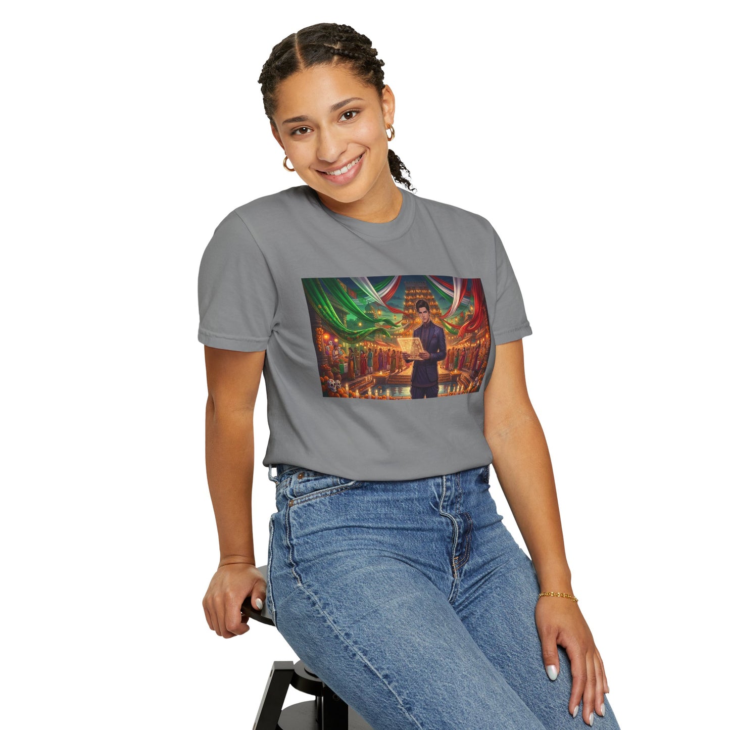 T-Shirt — Dragon Temple Night Scene Graphic Tee (Monk with Dragons)