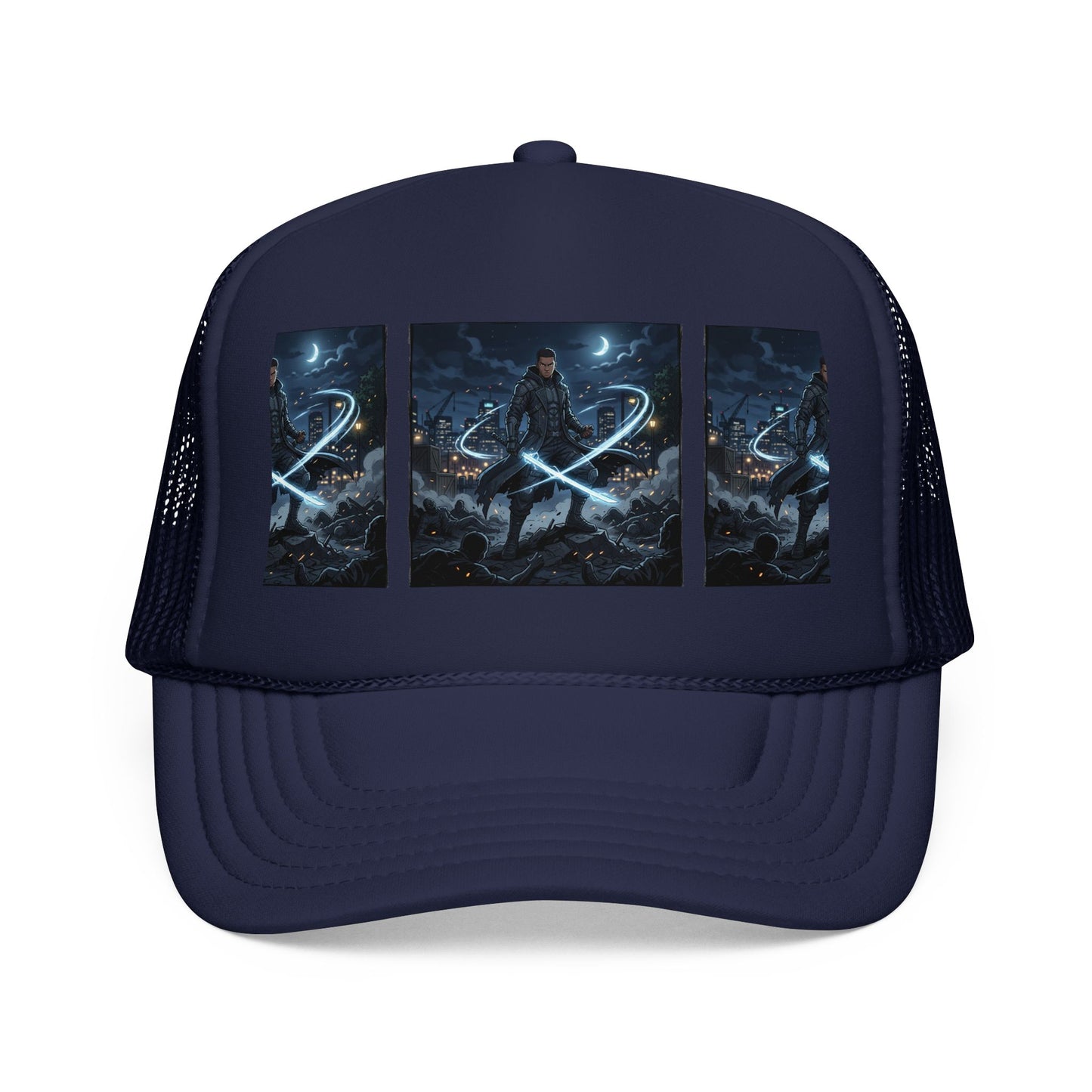 Trucker Hat — Neon Samurai Triptych Foam Trucker Cap